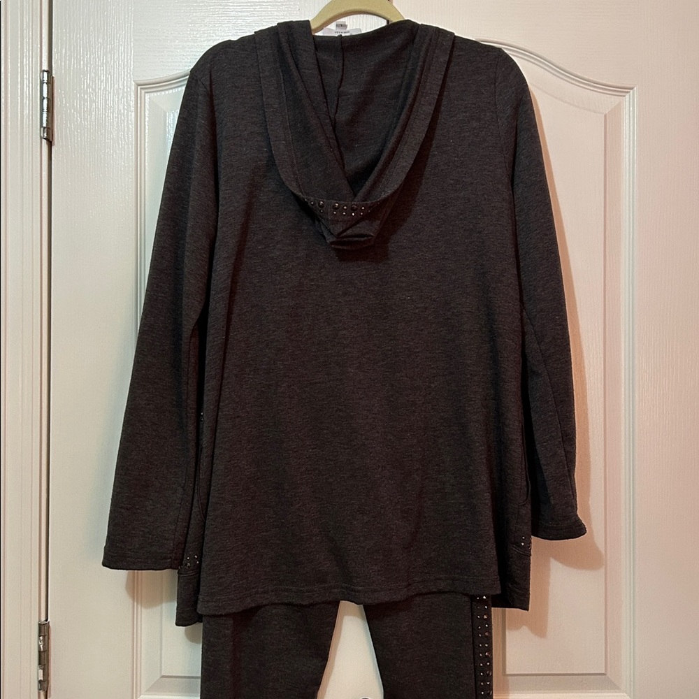 Dark Gray Hooded Lounge Set with Studded Pockets large jacket pants are XL - Picture 3 of 5